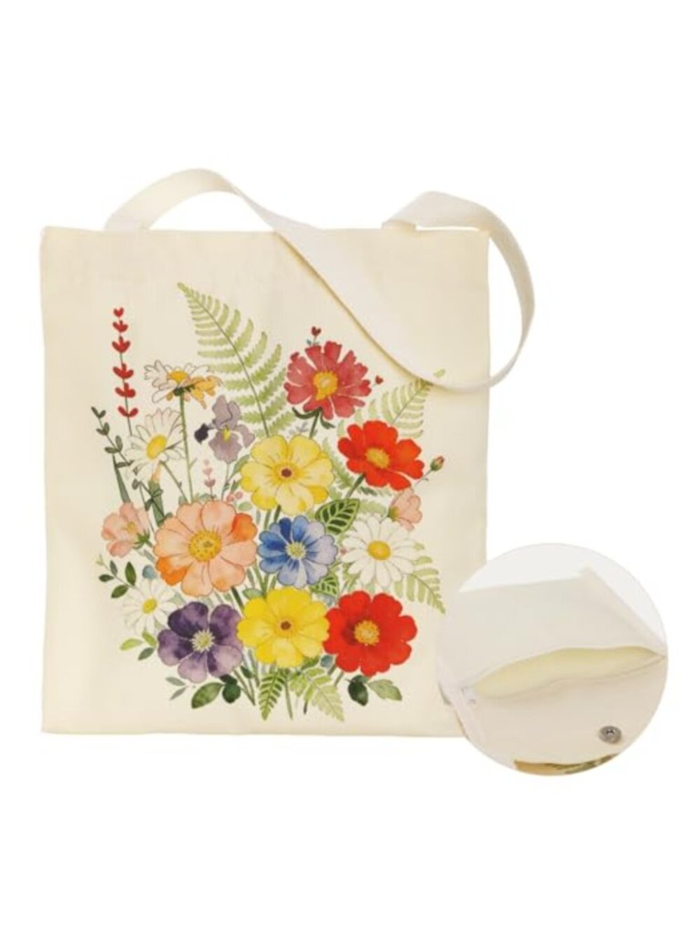 Canvas Tote Bag Vintage Floral Cotton Grocery Reusable Shoulder Bag